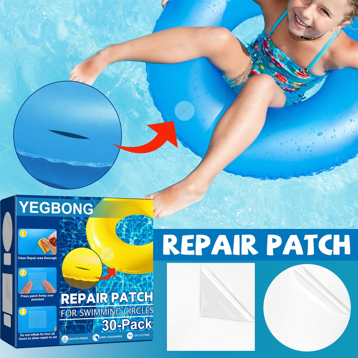 Swim Ring Repair Kit - Self-Adhesive Waterproof Patch