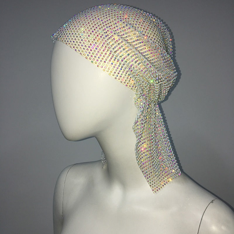 Mesh Rhinestone Elastic Hair Band Headband Outdoor Fashion Headwear Fishing Net Hat - Korvel