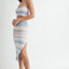 Vibrant Multi Color Striped Cutout Knit Midi Dress