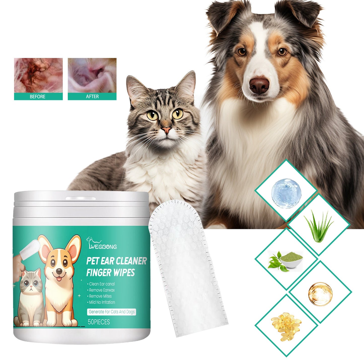 Lingettes de nettoyage pour oreilles de animaux de compagnie premium