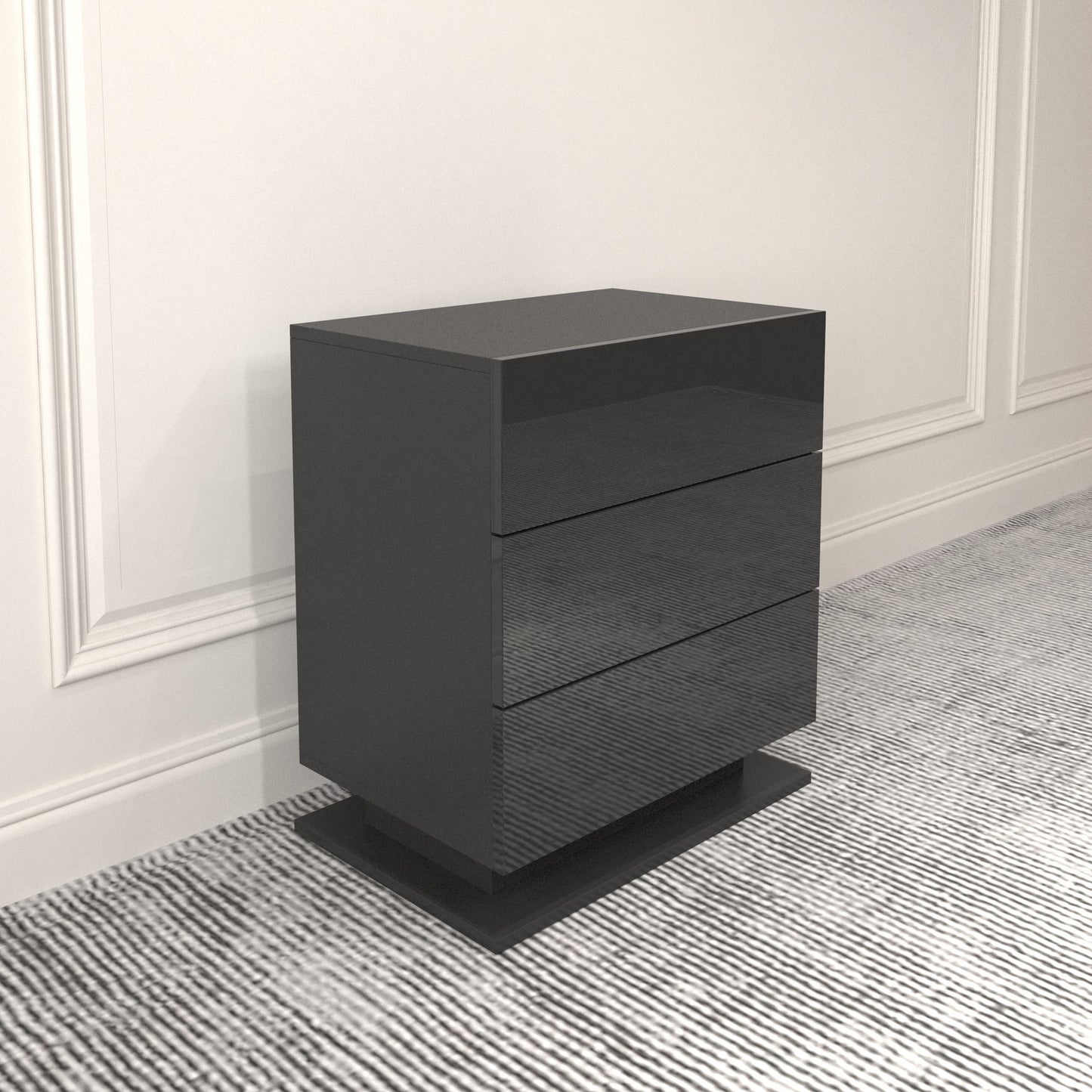 Nightstand with 3 Storage Drawers,Led Lights, End Table for Bedroom Furniture - Korvel