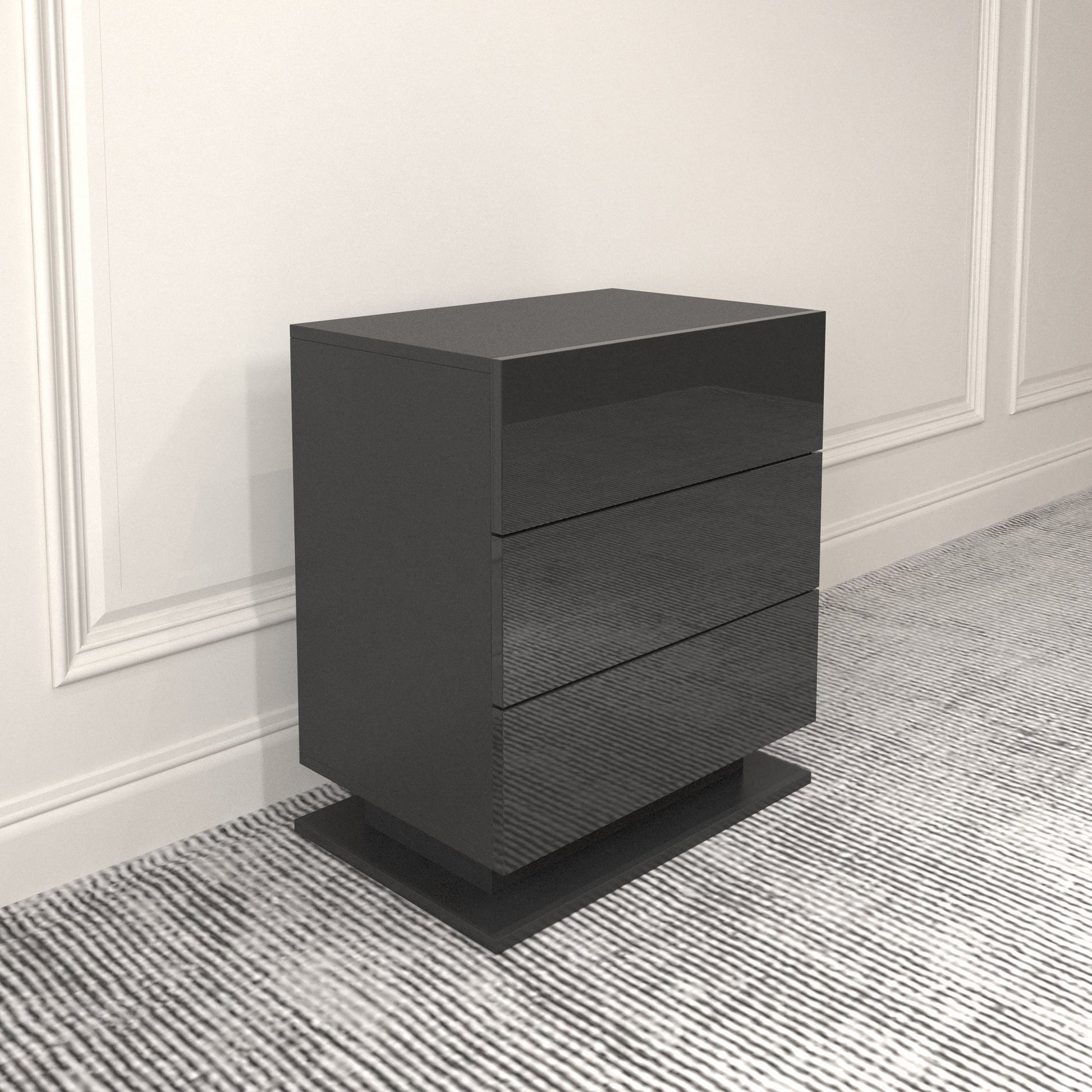 Nightstand with 3 Storage Drawers,Led Lights, End Table for Bedroom Furniture - Korvel