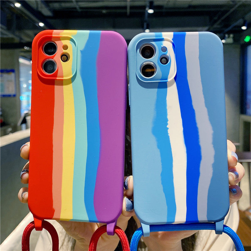 Premium Silicone Mobile Phone Cover with Rainbow Lanyard for Apple 13 Pro