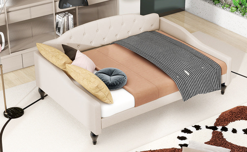 Full Size Upholstered Tufted Daybed in Beige