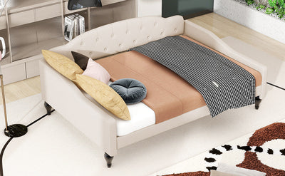 Full Size Upholstered Tufted Daybed in Beige