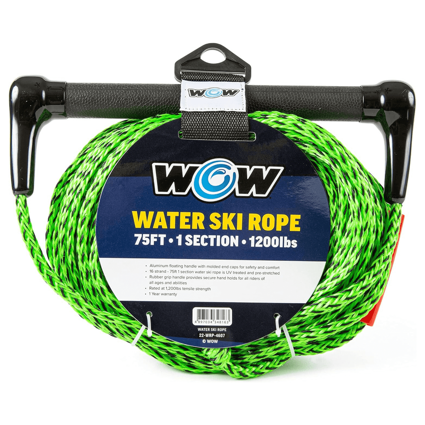 Cuerda de Remolque de 75 pies en 1 Sección de WOW Watersports con Mango de Goma