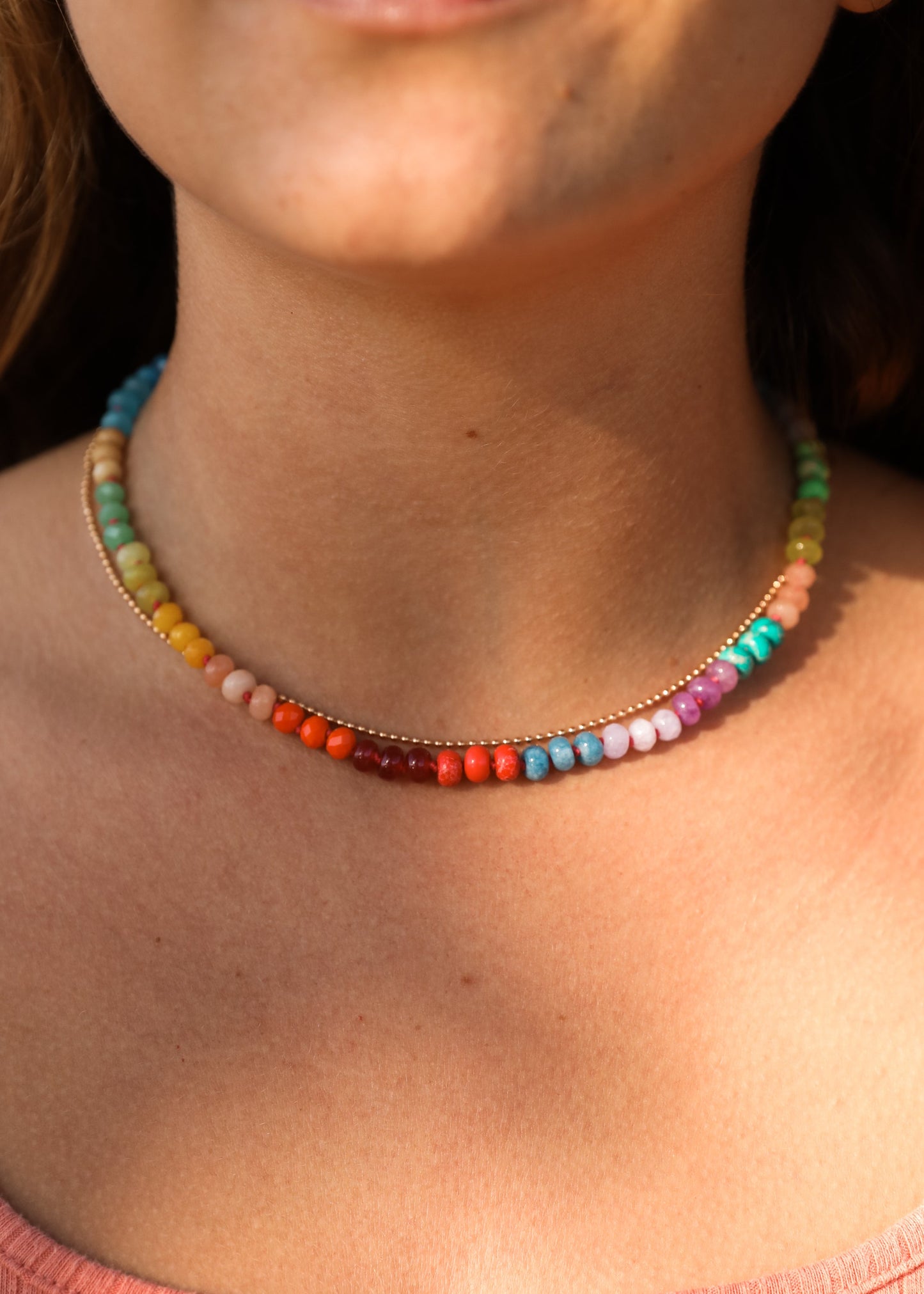 Natural Gemstone Necklace with 14k Gold Filled Toggle