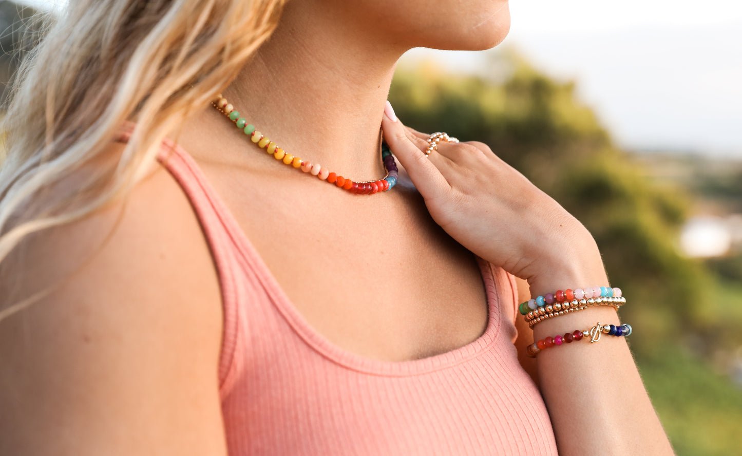 Bracelet en Gemmes Naturelles avec Fermoir en Or 14k