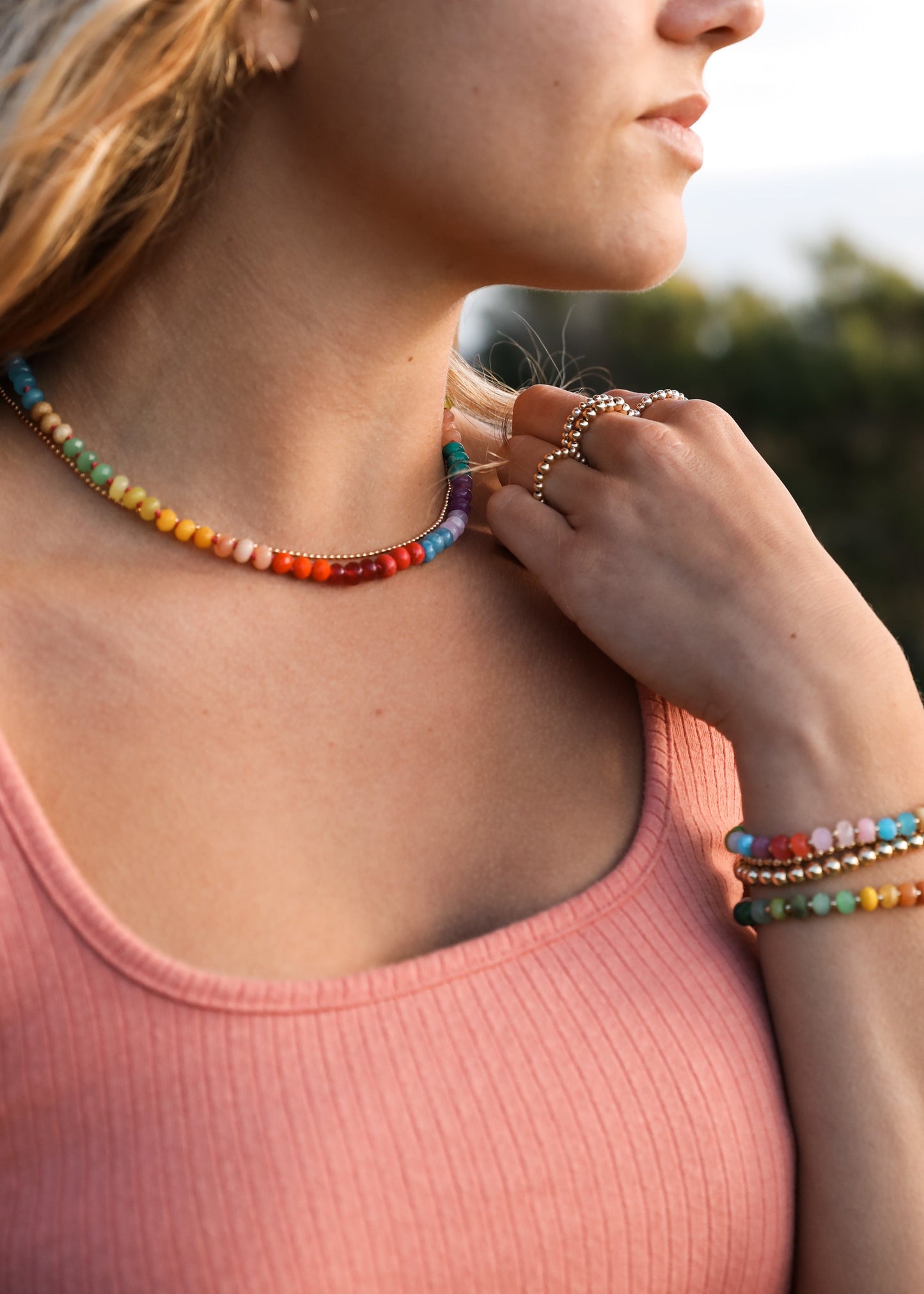 Natural Gemstone Bracelet with 14k Gold Filled Toggle