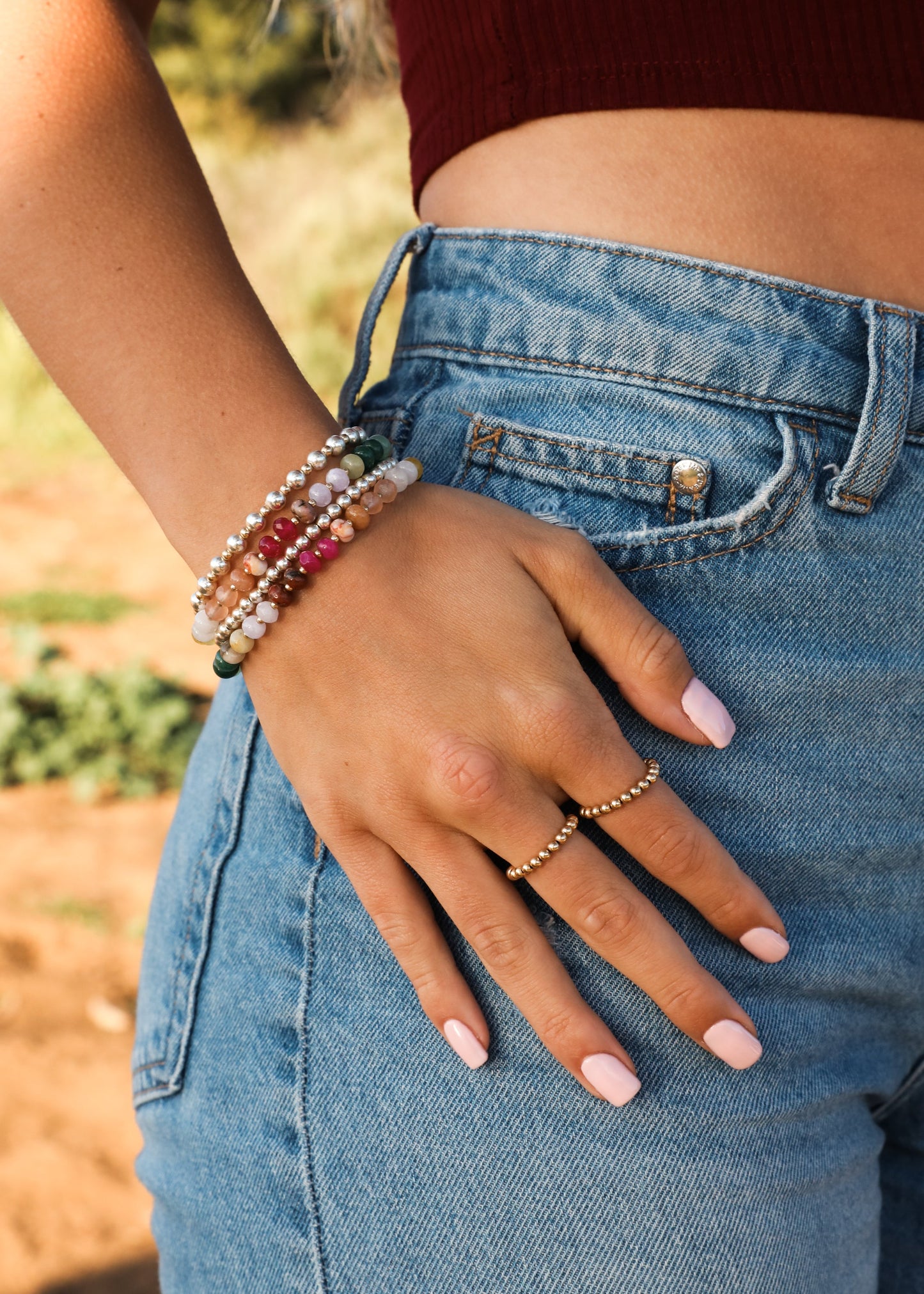 Natural Gemstone Bracelet with 14k Gold Filled Toggle