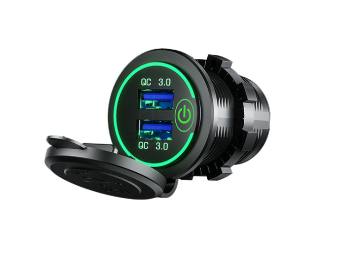 36W QC 3.0 Touch Switch Waterproof Universal Motorcycle Car Truck Boat Dual USB Charger Socket For Phone Tablet Camera GPS DVR - Korvel