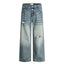 Hole-Washed Denim Long Pants Men's Loose Faded Whitewashed Wide-Leg Straight Trousers European and American Street Fashion Versatile Dad Pants - Korvel