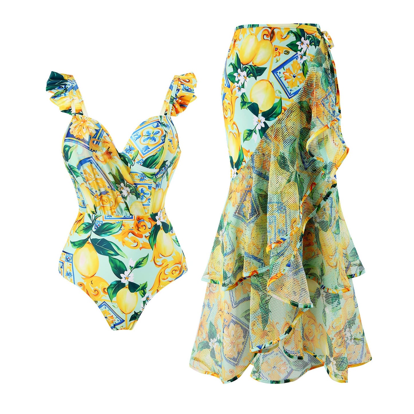 Conjoined conservative fly edge cover belly slimming sexy skirt style swimsuit women's wrapped skirt set - Korvel