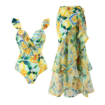 Conjoined conservative fly edge cover belly slimming sexy skirt style swimsuit women's wrapped skirt set - Korvel