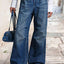Jeans larges plissés taille mi-haute pour femmes