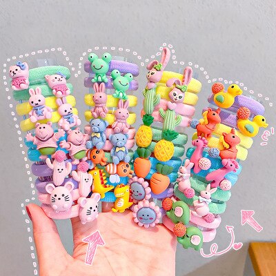 10PCS/Set Rainbow Cartoon Character Fruits Flower Nylon Elastic Hair Bands Women Girl Sweet Rubber Hair Tie Scrunchie Headwear - Korvel