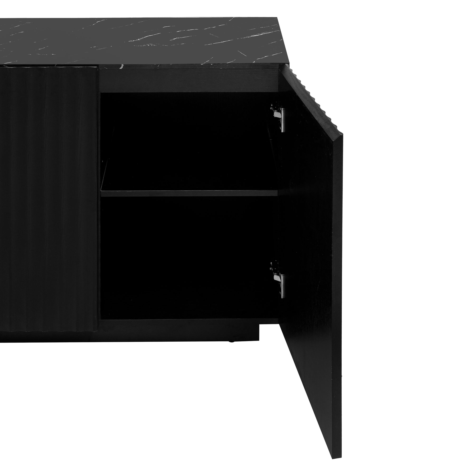 LED Carved Line 3 Door Storage Cabinet,Sideboard Buffet Cabinet With Adjustable Shelf,Large Storage Accent Cabinet - Korvel