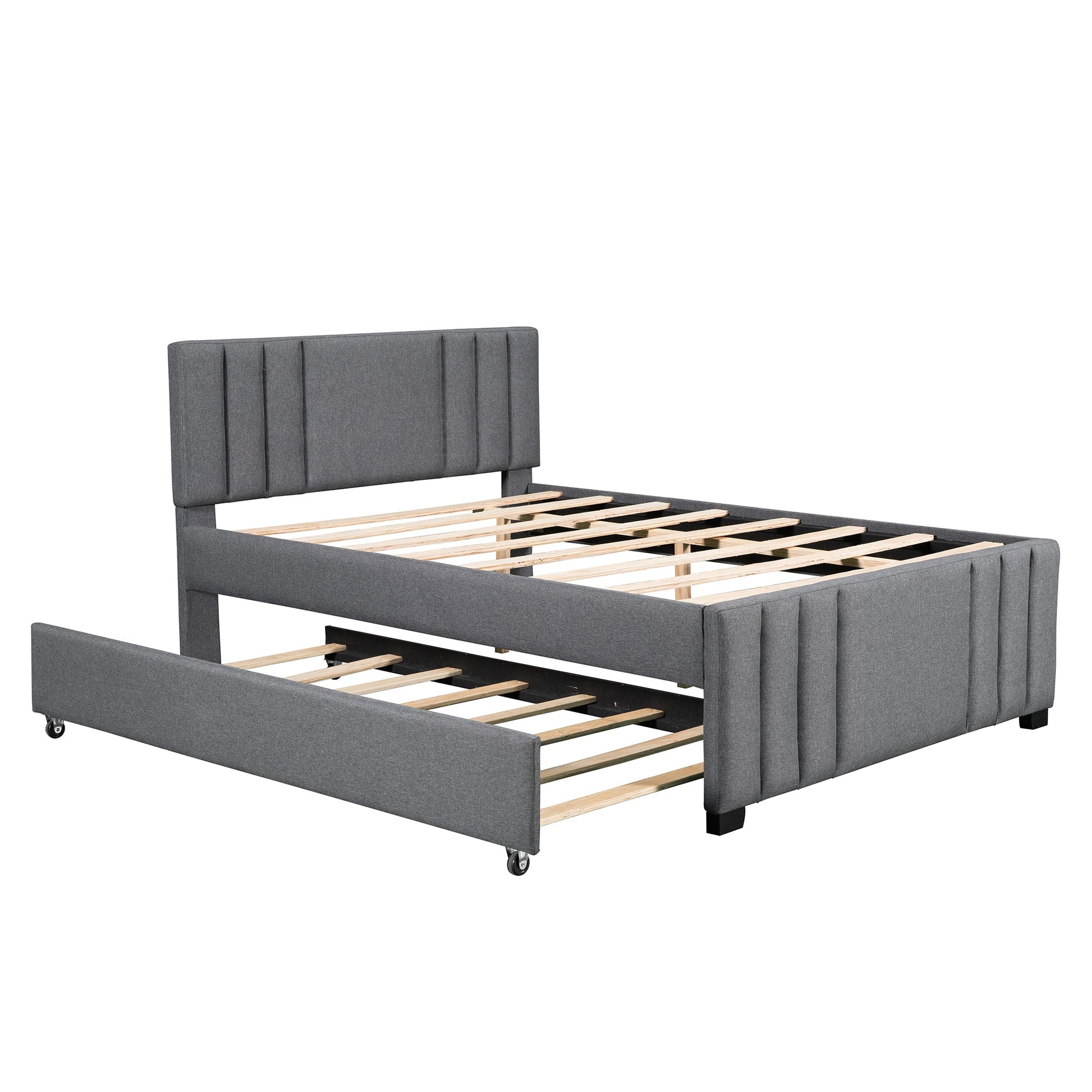 Full Upholstered Platform Bed with Trundle Grey - Korvel