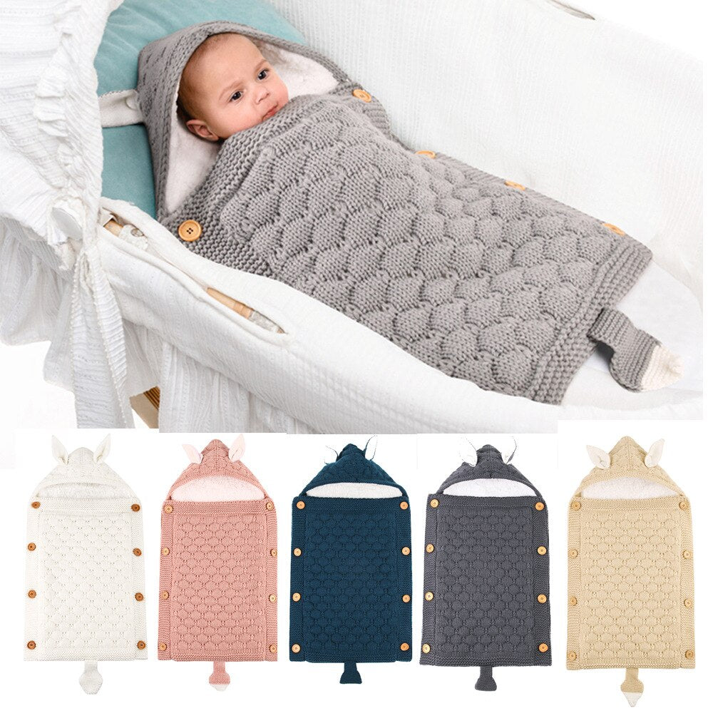 Baby Sleeping Bag Newborn Winter Warm Infant Button Knit Swaddle Wrap Swaddling Stroller  Toddler Blanket Envelope Sleepsacks - Korvel