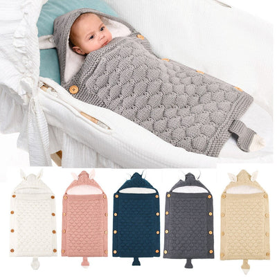 Baby Sleeping Bag Newborn Winter Warm Infant Button Knit Swaddle Wrap Swaddling Stroller  Toddler Blanket Envelope Sleepsacks - Korvel