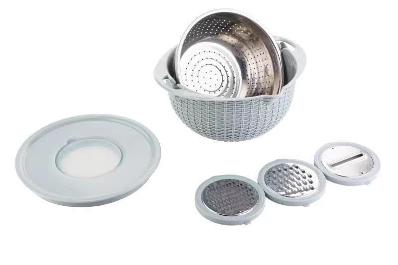 Stainless steel water filter basin household rotatable double layer vegetable washing and draining basket stainless steel line - Korvel