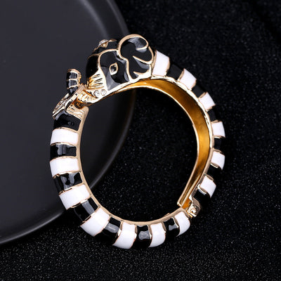 Elegant Elephant Enamel Open Bracelet