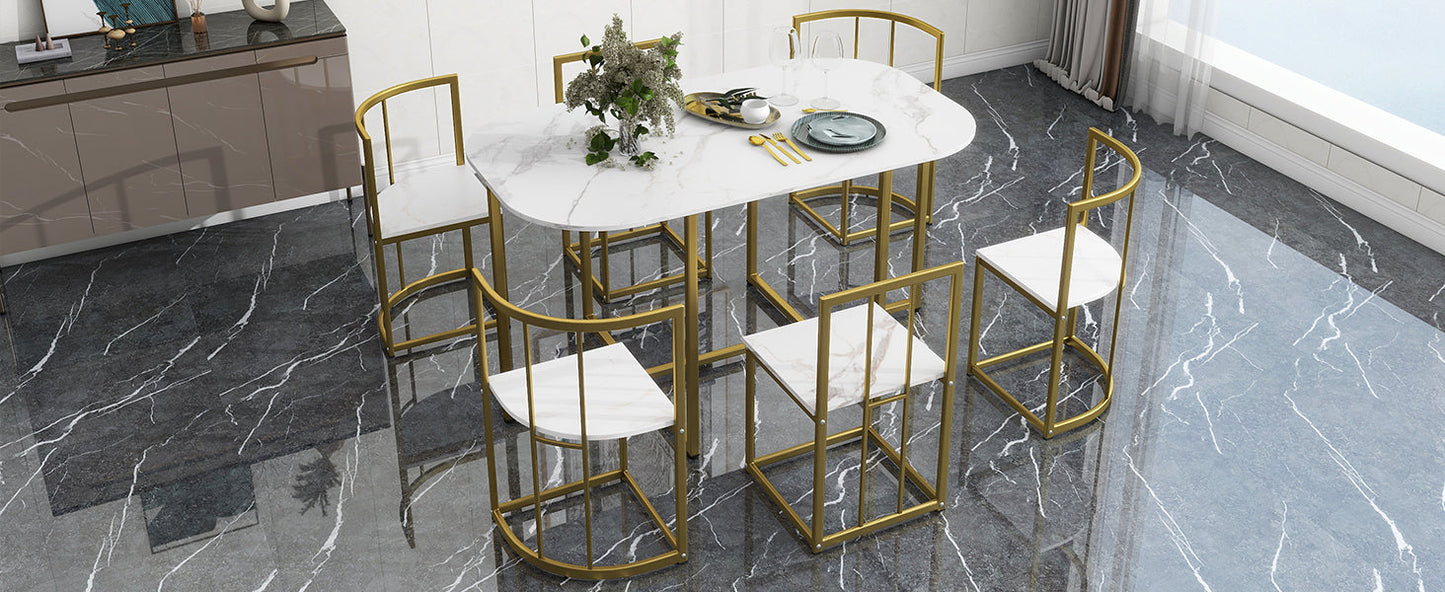 Ensemble de salle à manger moderne TOPMAX 7 pièces avec faux marbre