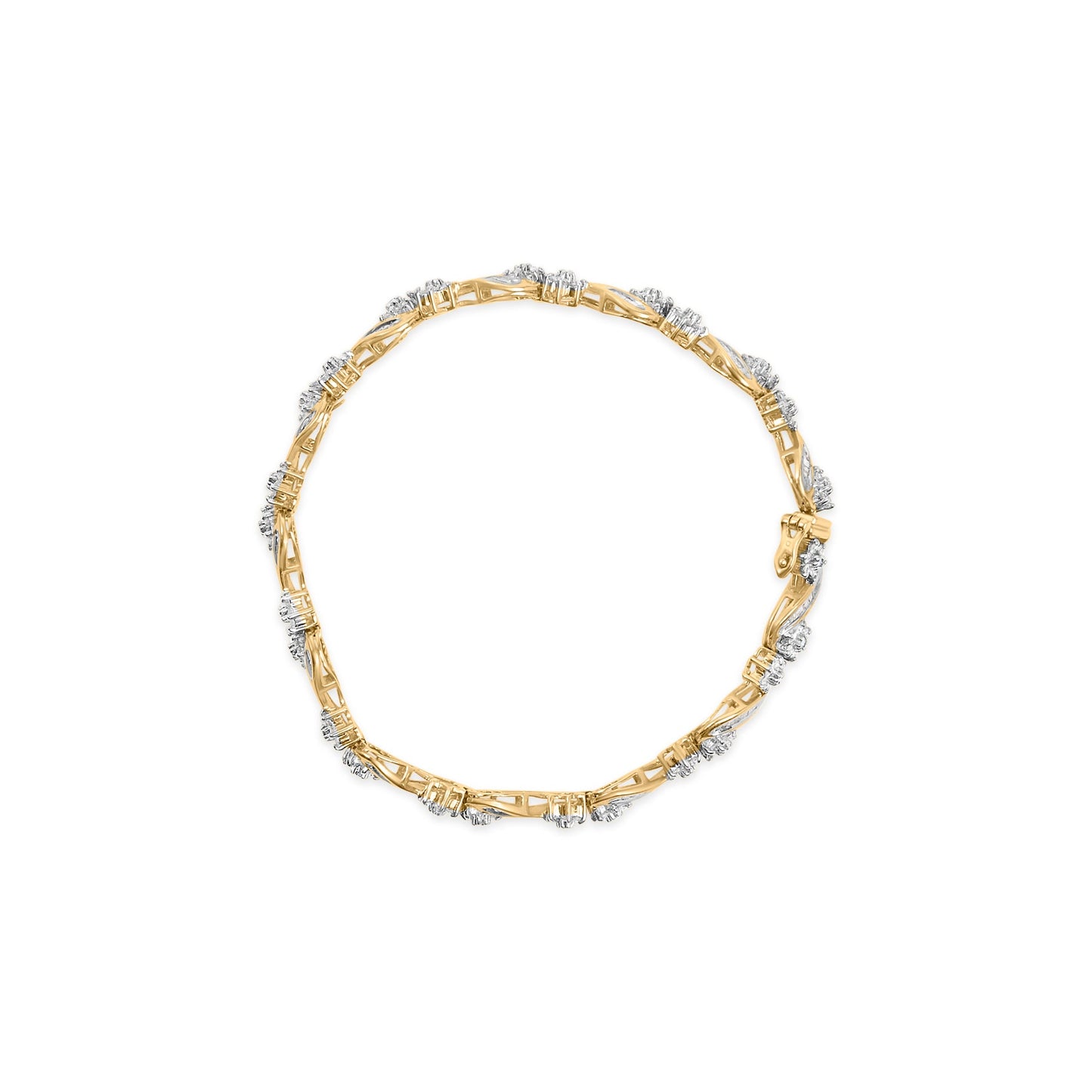 Pulsera de eslabones florales de oro amarillo de 10k con 3.00 Cttw de diamantes