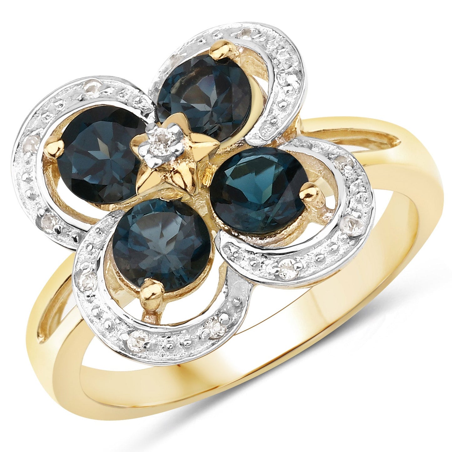1.76 Carat London Blue Topaz & White Topaz Sterling Silver Ring