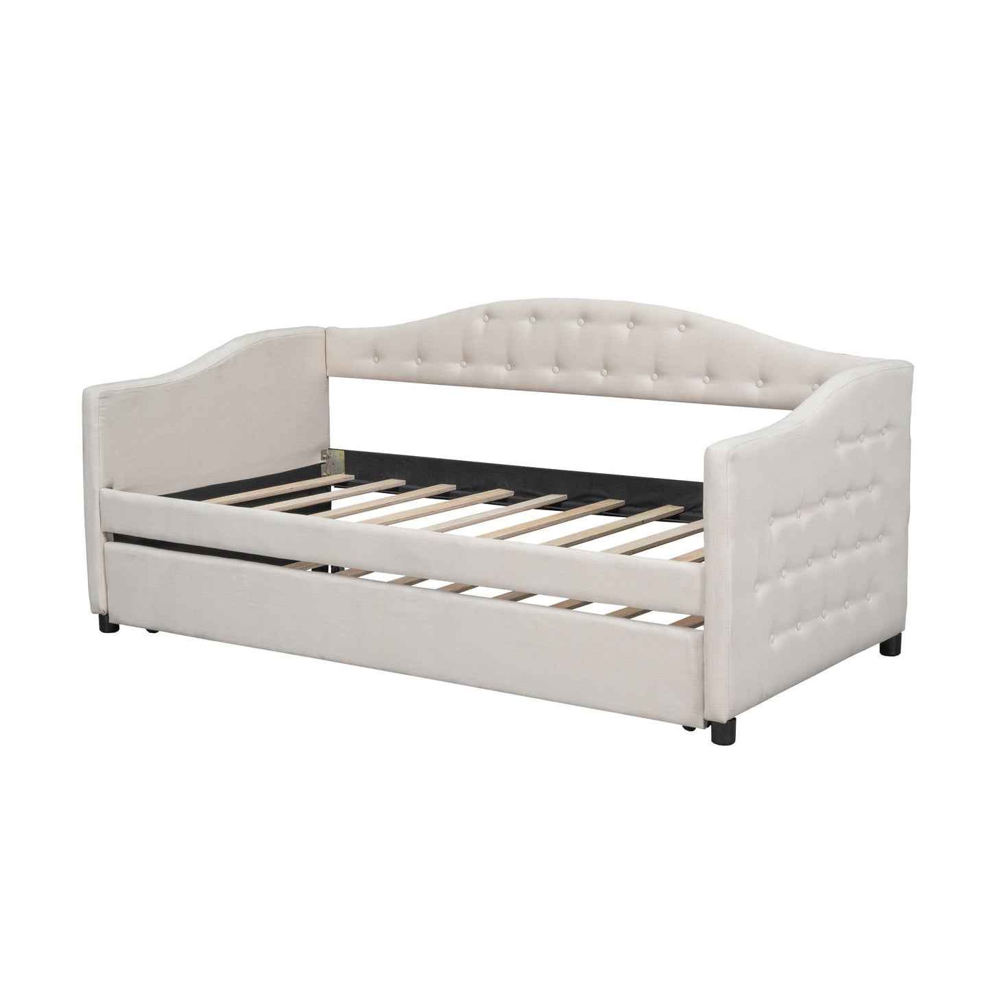 Upholstered Twin Size Daybed with Trundle, Beige - Korvel