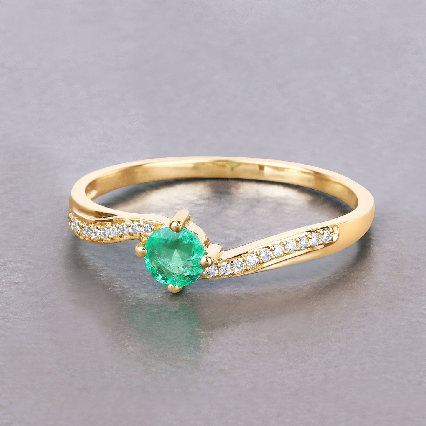 0.33 Carat Genuine Zambian Emerald and Diamond 14K Gold Ring