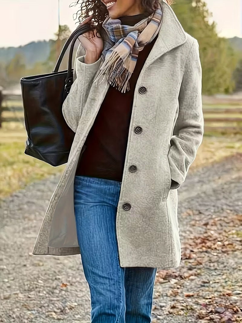 Abrigo Elegante de Mujer de Largo Medio con Solapa para Invierno
