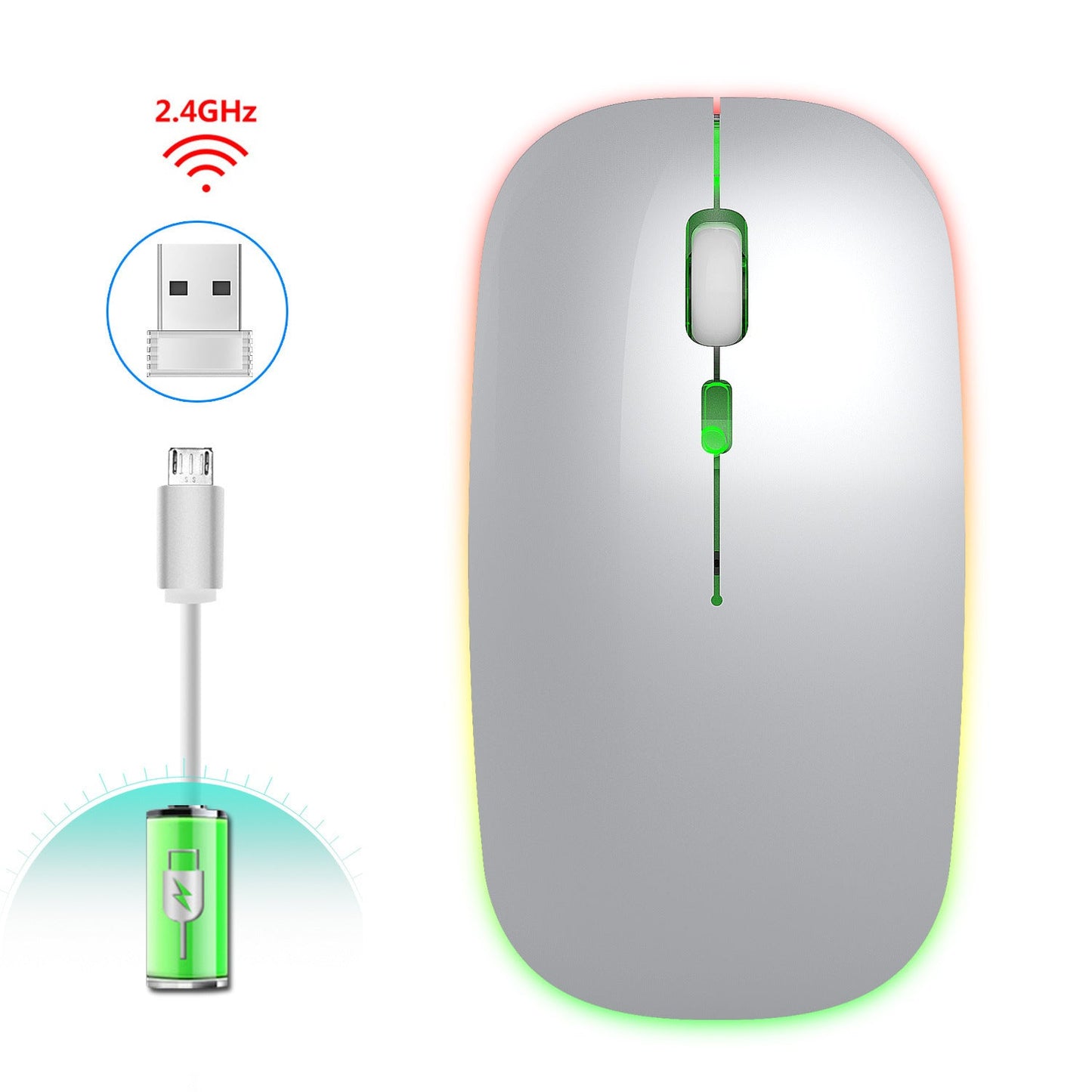 Souris sans fil lumineuse colorée 2.4G pour bureau et maison
