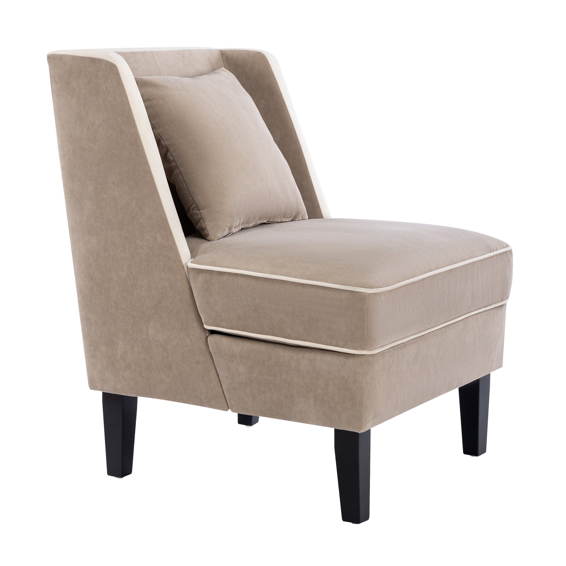 Velvet Upholstered Accent Chair with Cream Piping, Tan and Cream - Korvel