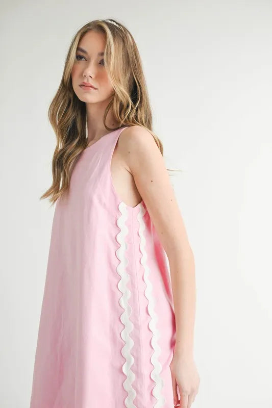 Vestido Mini A-Line de Mezcla de Lino con Ric Rac Lateral para Mujeres