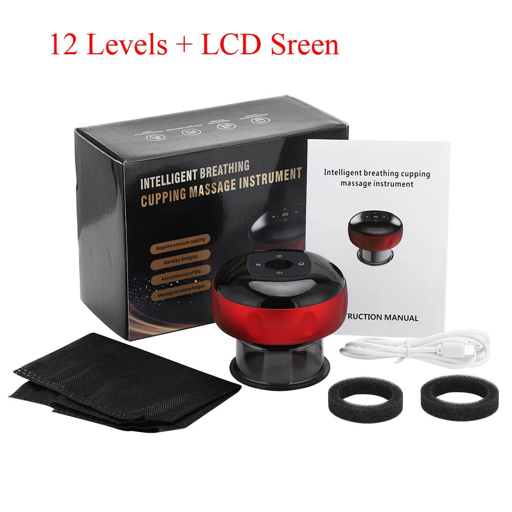 Electric Cupping Massager Scraping and Cupping Therapy Red Light Heating Vibration Pressotherapy Rechargeable Pain Relief - Korvel