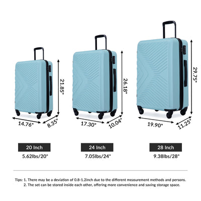 3 Piece Lightweight ABS Luggage Set with Spinner Wheels - Green