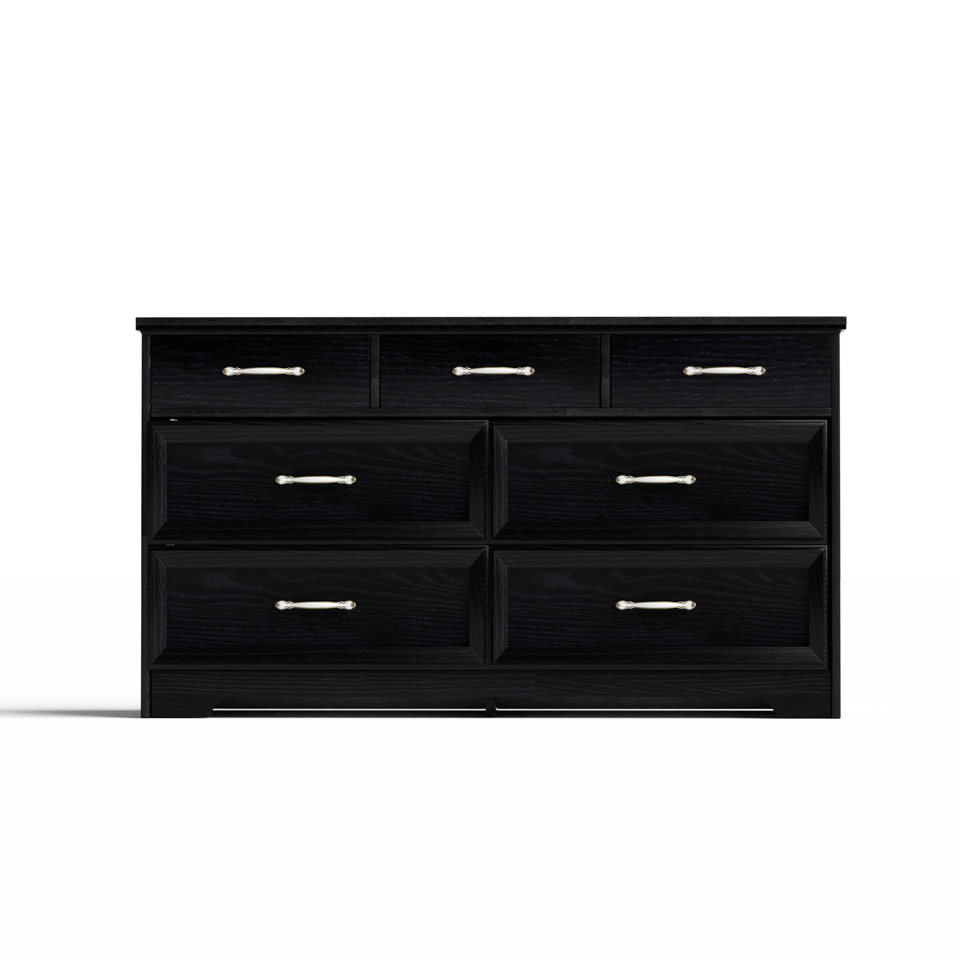 Modern 3 Drawer Bedroom Chest of Drawers with 7 Drawers Dresser, Clothes Organizer -Metal Pulls Black, 47.6″L x 15.7″W x 26.6″H - Korvel