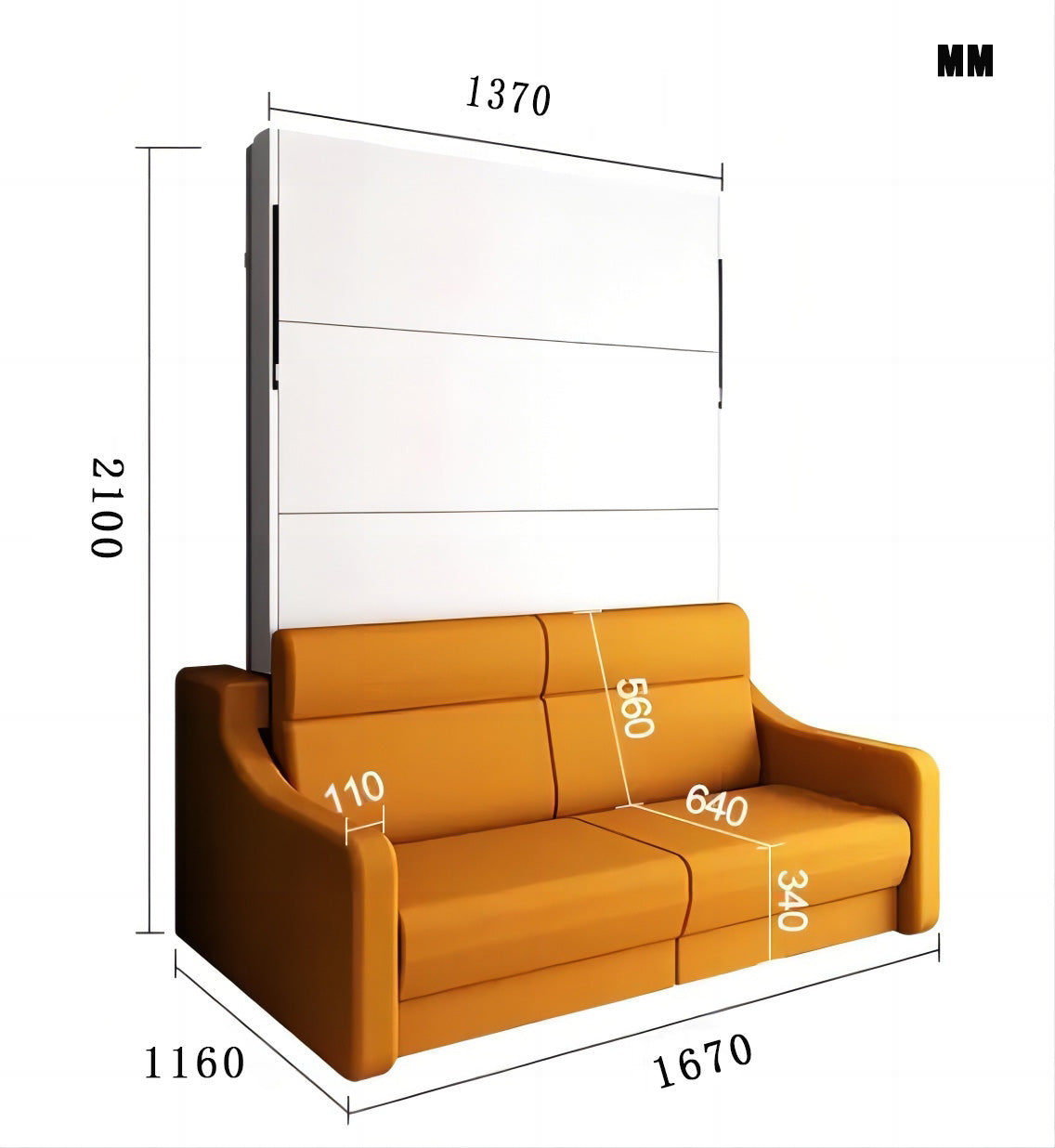 Lit escamotable vertical moderne de taille pleine avec canapé et tiroirs