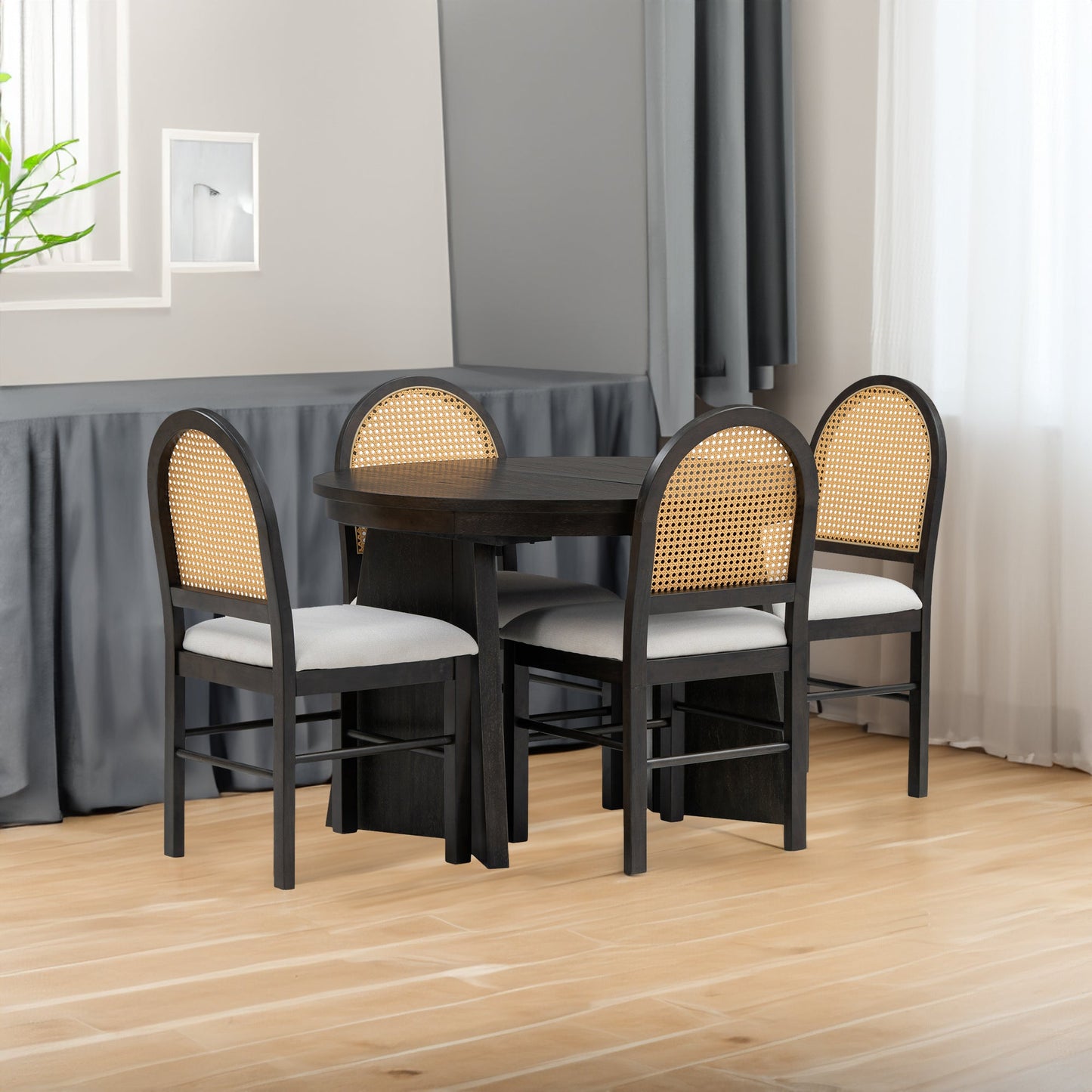 TREXM 5-Piece Retro Dining Set with Expandable Table & Chairs