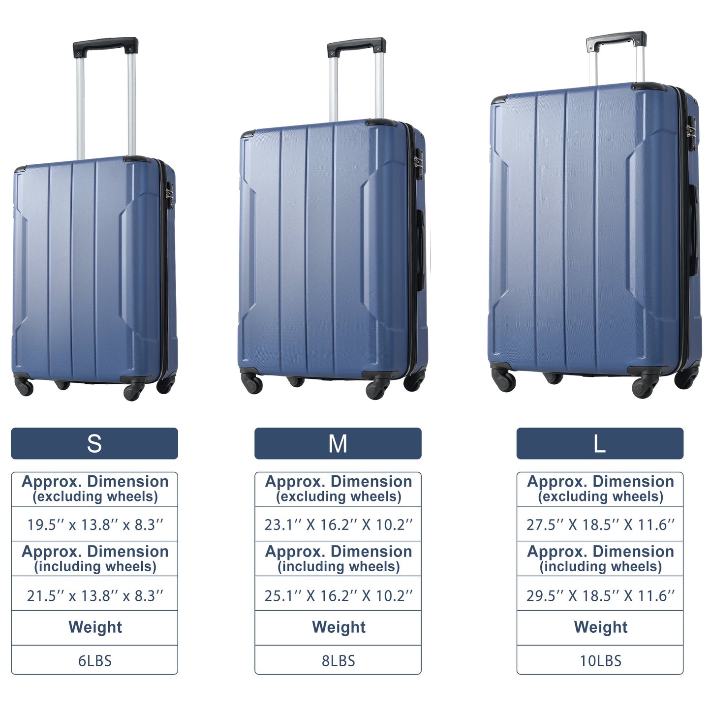 Hardshell Luggage Spinner Suitcase with TSA Lock Lightweight Expandable 24'' (Single Luggage) Blue + ABS + 24 Inch - Korvel