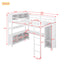 Metal loft bed with wardrobe and L-shaped desk, full-size loft bed with storage cabinet and shelf, white - Korvel