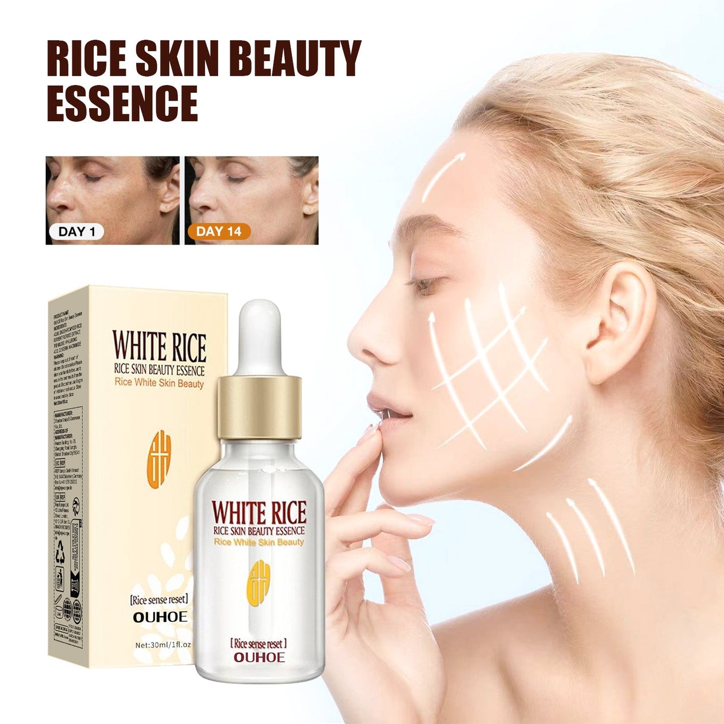 Rice Anti Wrinkle Essence, Repairs Skin Moisturizes Firms Whitens Essence - Korvel