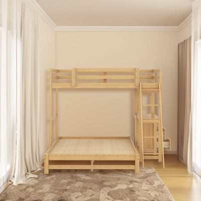 Natural Twin over Full Bunk Bed with Built-in Desk and Drawers