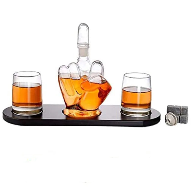 The Wine Savant Middle Finger Decanter Novelty Whiskey & Wine Decanter Set - Korvel