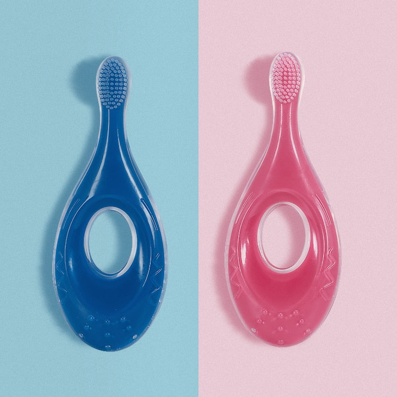 1Pcs Silicone Baby Training Toothbrush Solid Color Short Handle Baby Kids Toothbrush Cute Cartoon Baby Oral Care Toothbrush - Korvel