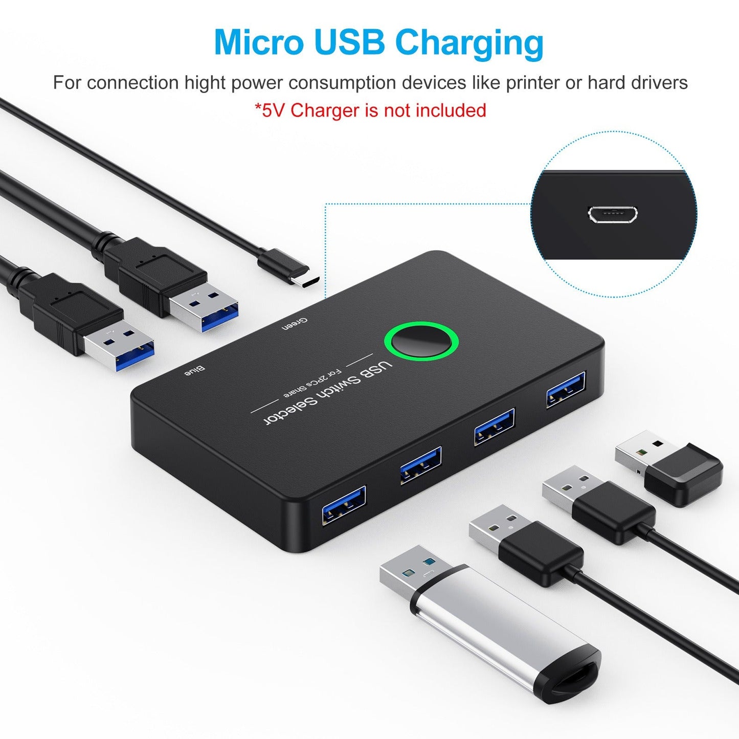 USB 3.0 4-Port Switcher Adapter for Computer Peripherals
