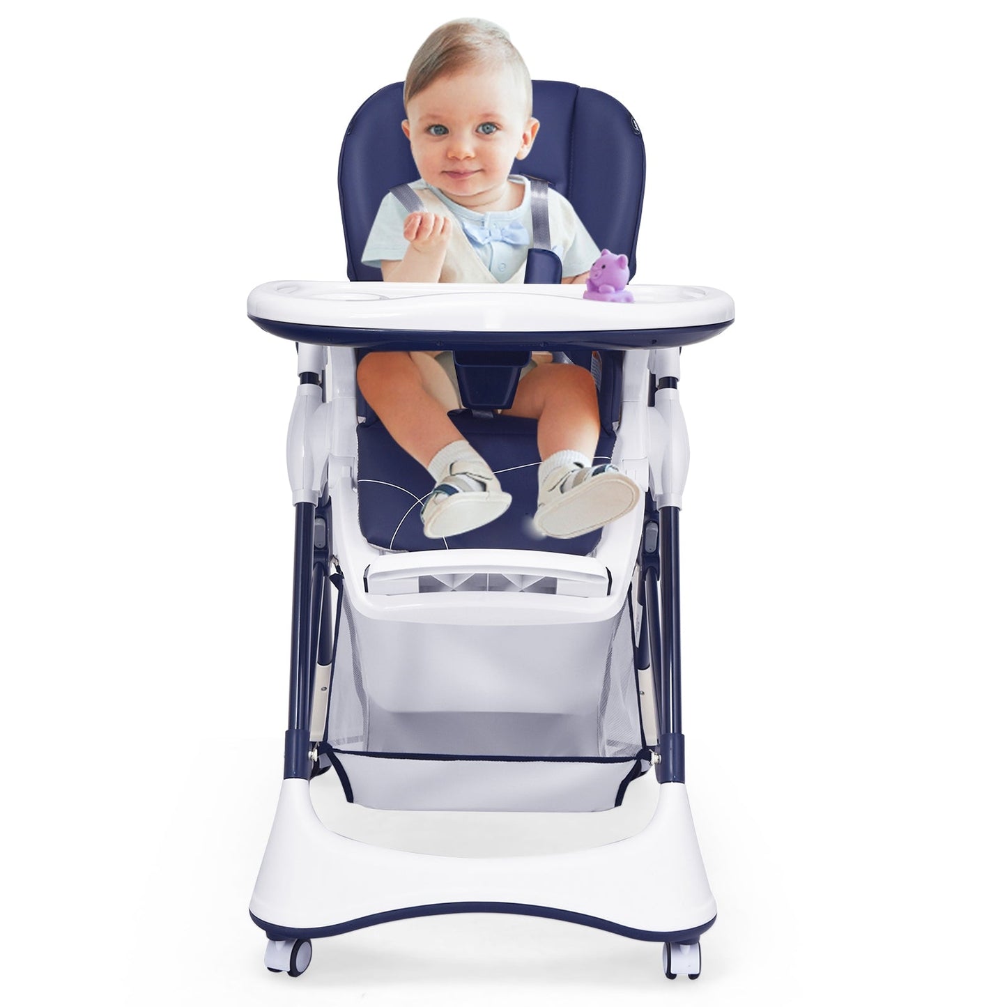 Gbruno A-Shaped High Chair with Lockable Wheels - Navy