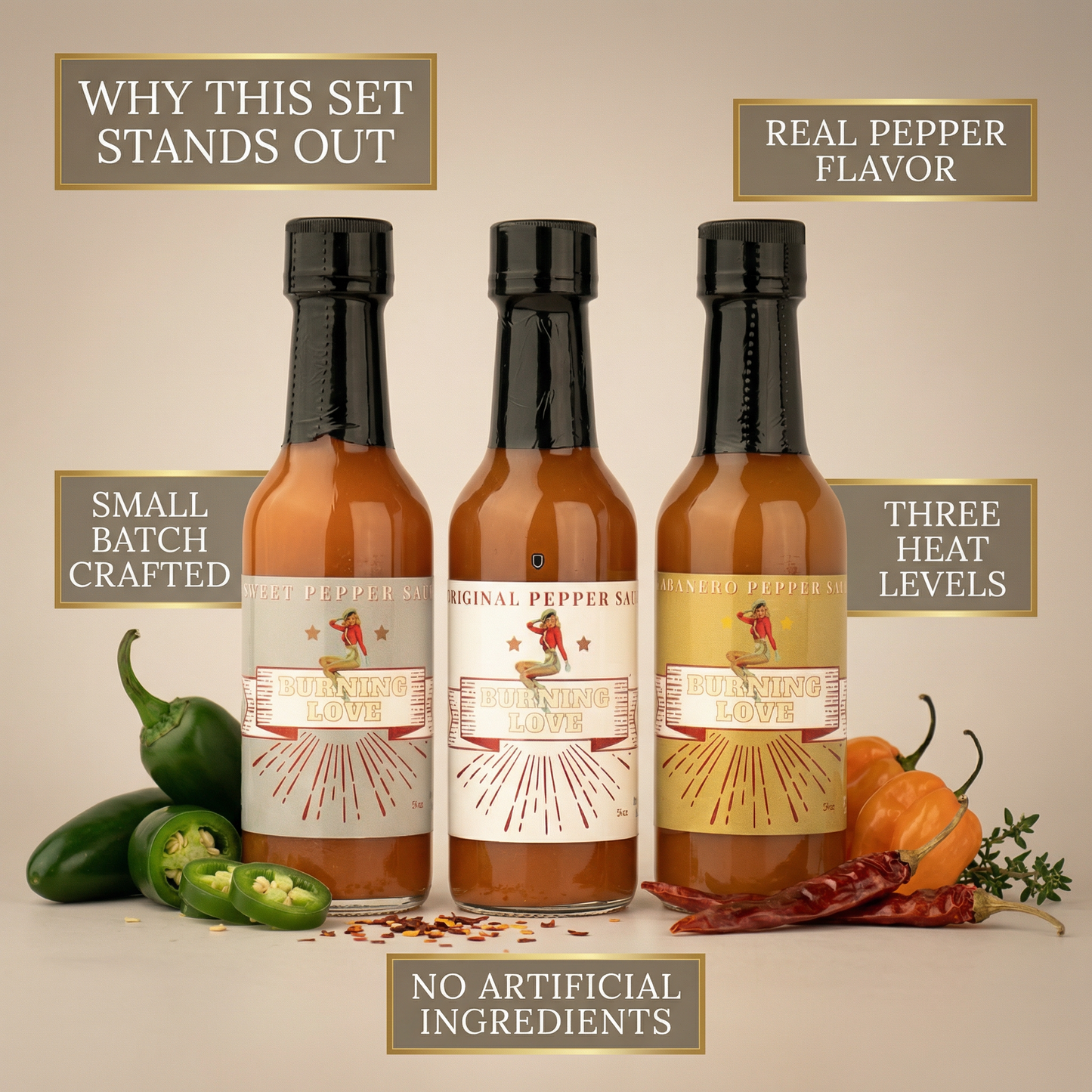 Juego de Regalo de Salsa Picante 3-Pack - Original, Habanero y Dulce Calor
