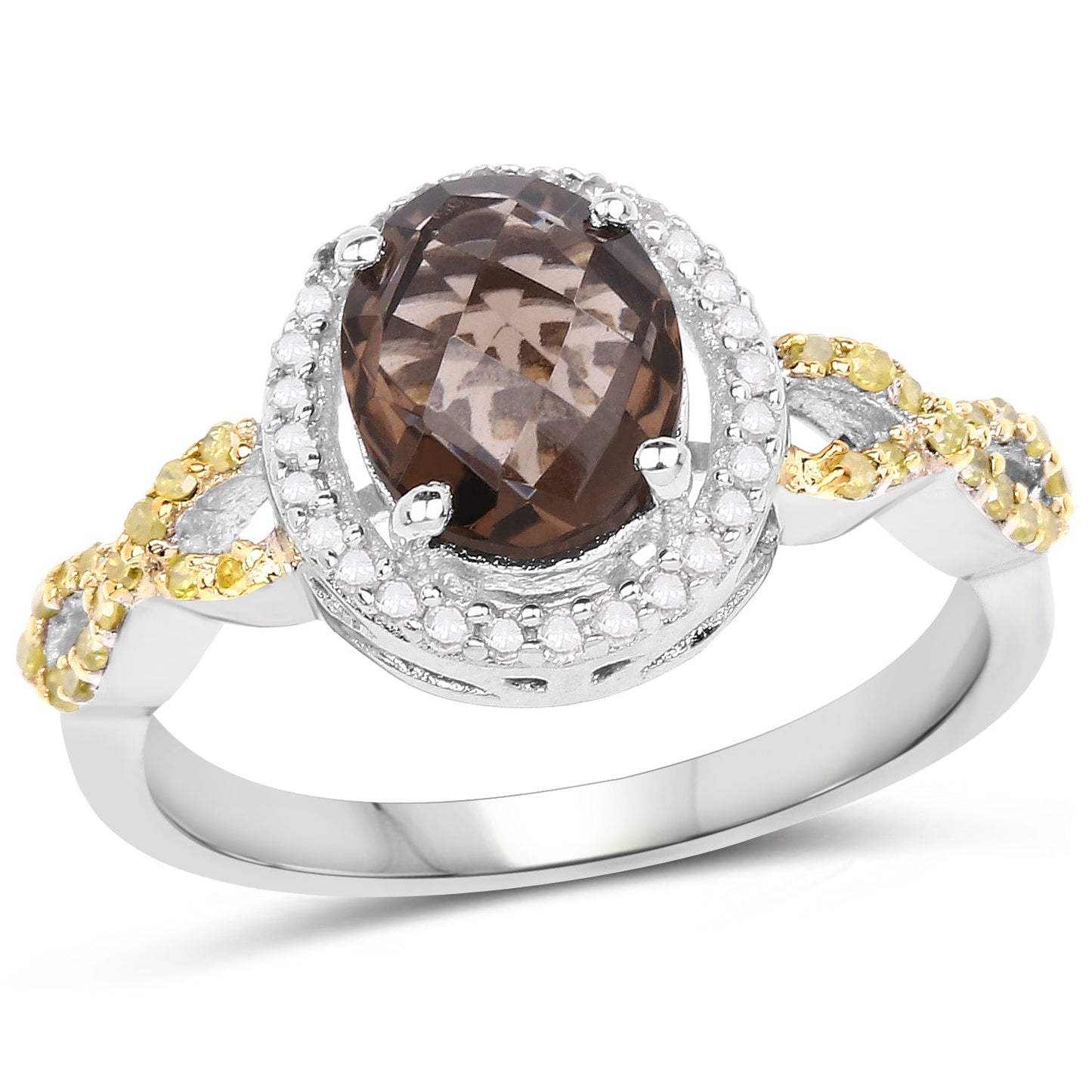 1.90 Carat Smoky Quartz & Diamond Sterling Silver Cocktail Ring